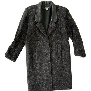 Vintage Women's Sz 6 Wool Trench Coat With Leather